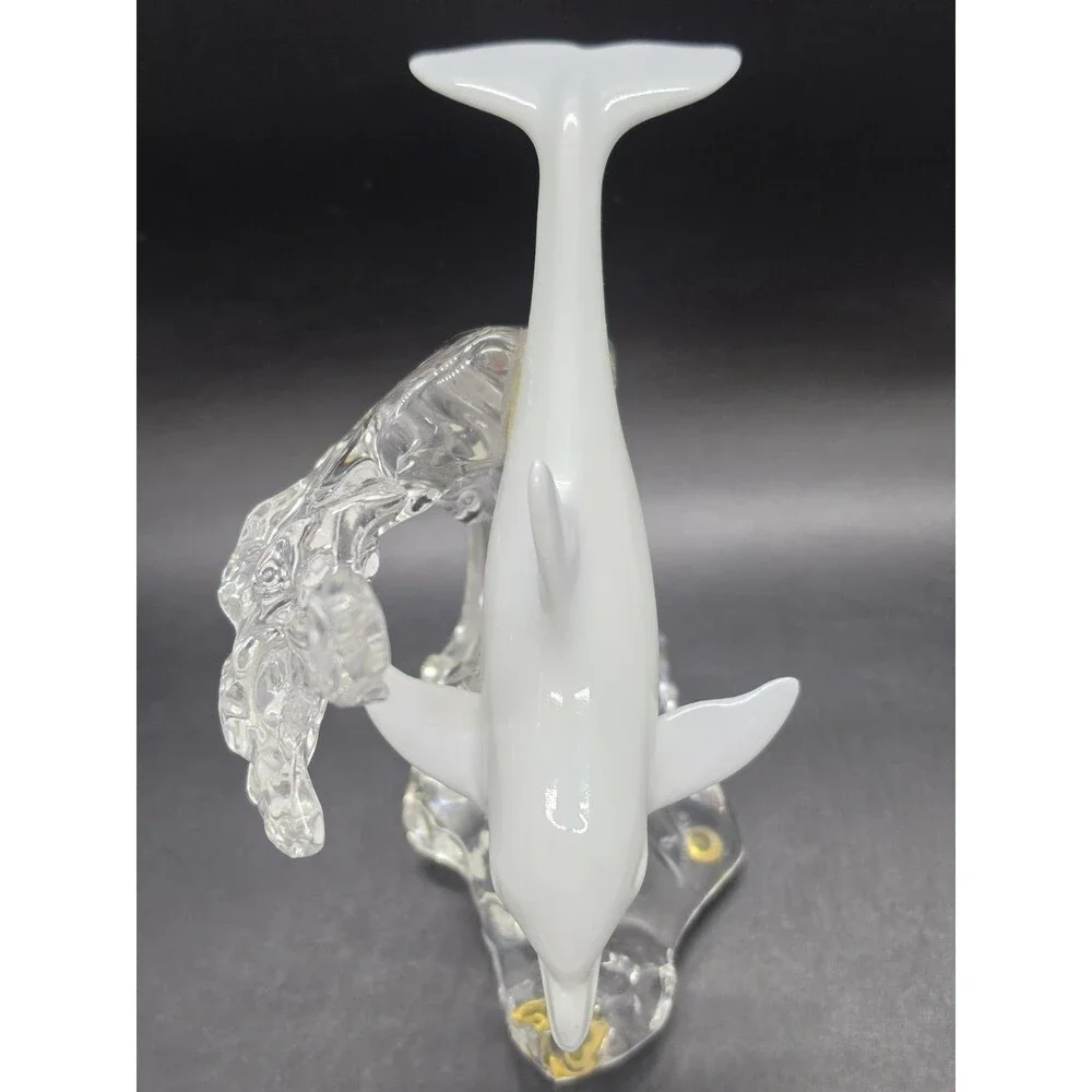 Vtg Lenox Porcelain China Grey Dolphin Crystal Clear Wave Figurine Statue 1995